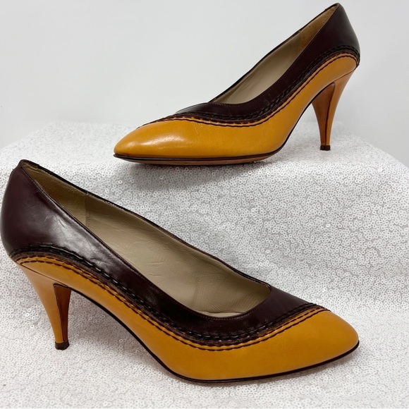 Andrew Gellar made in Italy brown and mustard yellow pumps. Size 7.5 women’s - Picture 1 of 16